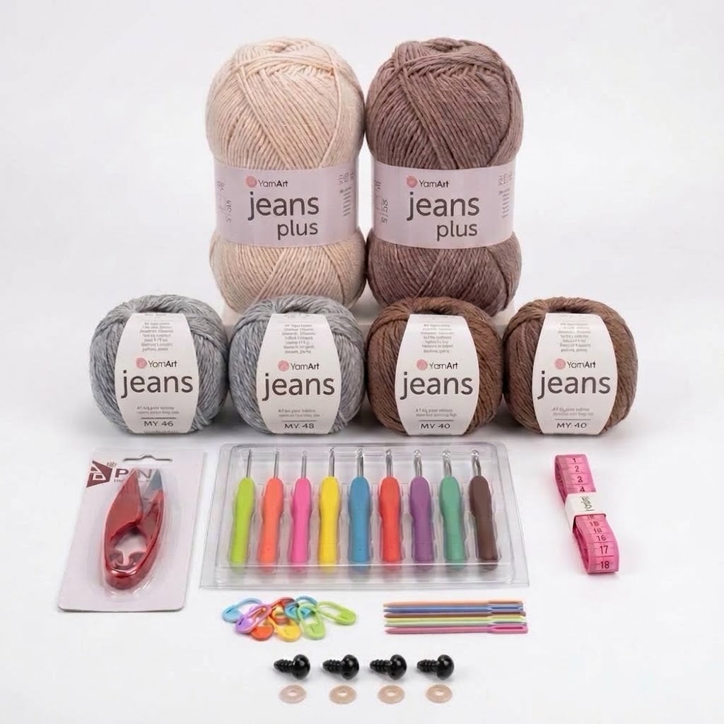 Kit Crochet Coton Premium Créations Libres – Taupe & Gris