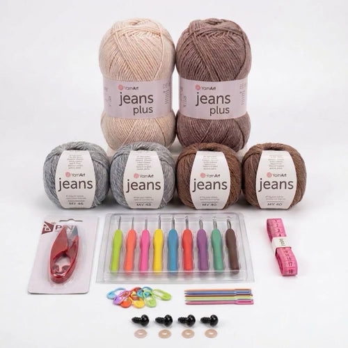 Kit Crochet Coton Premium Créations Libres – Taupe & Gris
