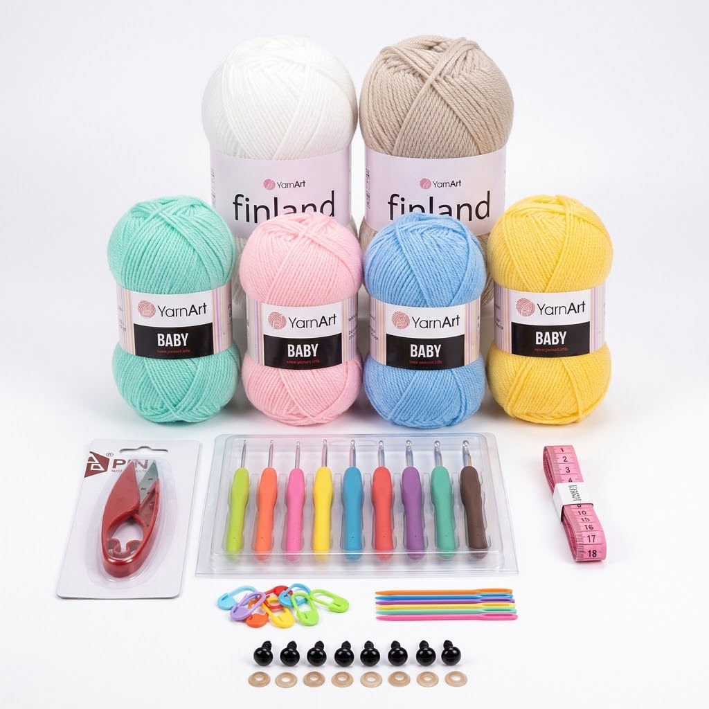 Kit Crochet Débutant – Blanc & Beige