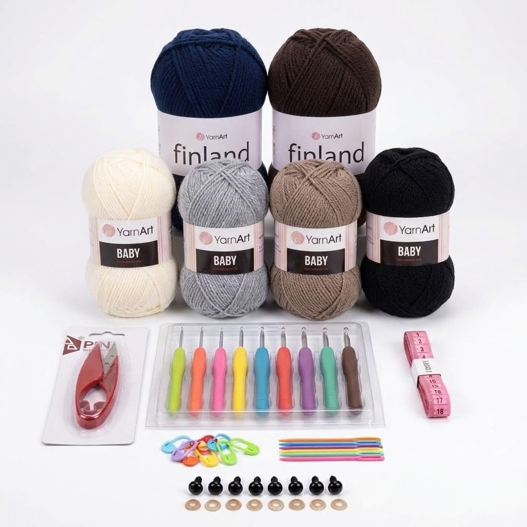 Kit Crochet Débutant – Bleu Marine & Chocolat