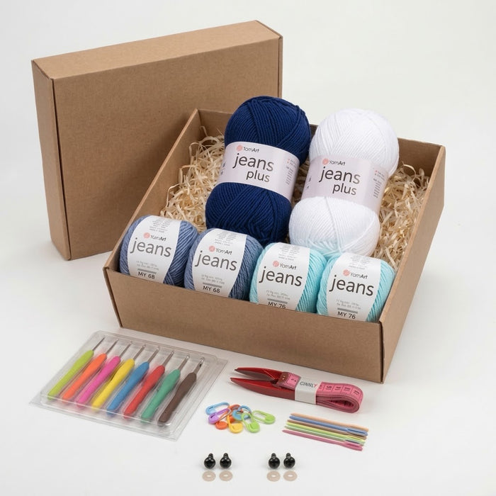 Kit Crochet Coton Premium Créations Libres – Bleu & Menthe