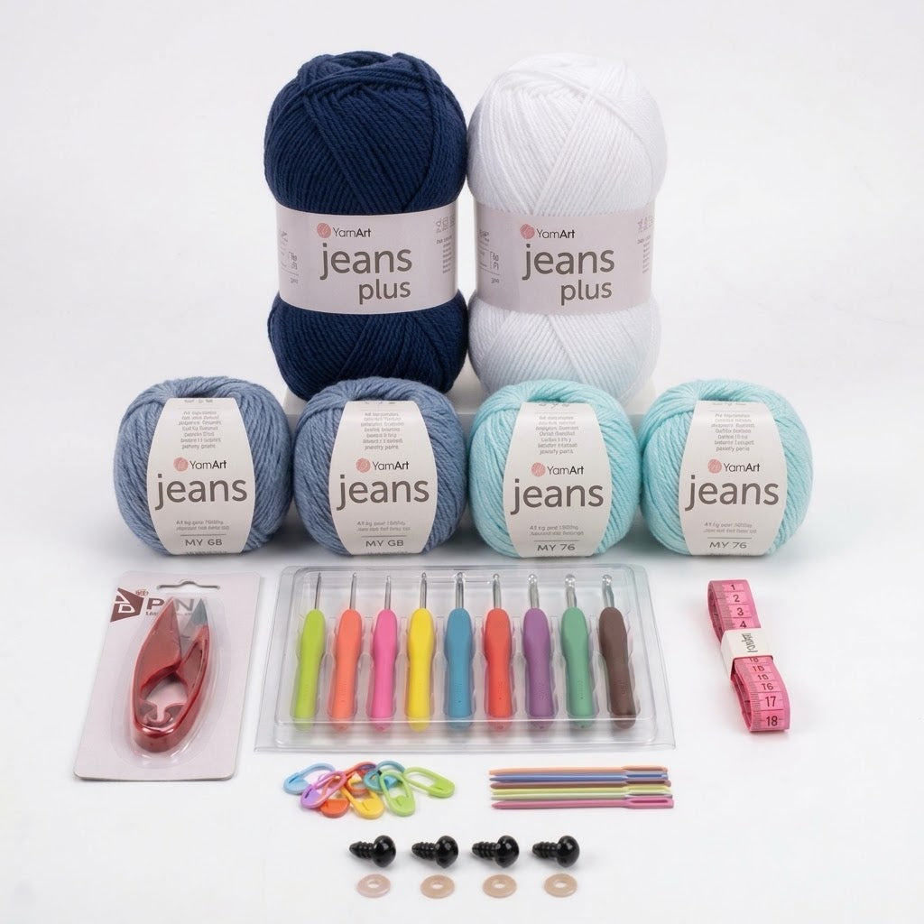 Kit Crochet Coton Premium Créations Libres – Bleu & Menthe