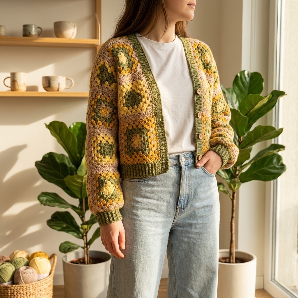 Kit Crochet Coton Premium Créations Libres – Olive & Moutarde
