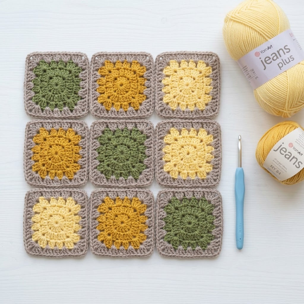 Kit Crochet Coton Premium Créations Libres – Olive & Moutarde