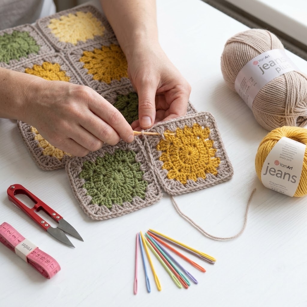 Kit Crochet Coton Premium Créations Libres – Olive & Moutarde